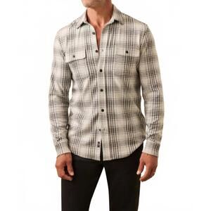 NWT Faherty Legend Long Sleeve Sweater Shirt, Charcoal Cream Plaid, Medium